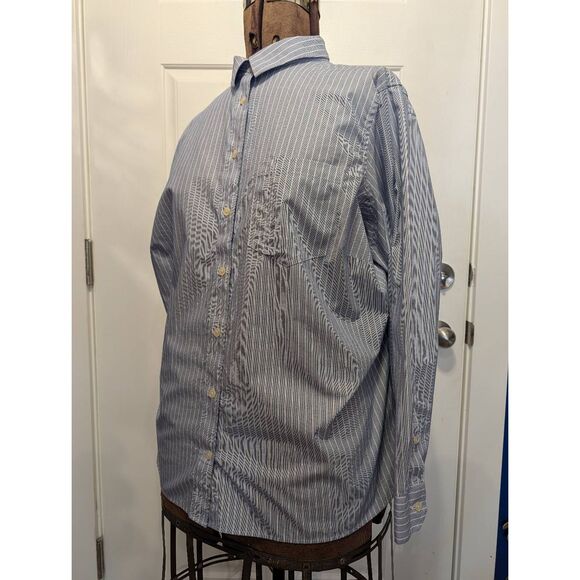 Duluth Trading Wrinklefighter Button-Down Shirt Women's 1X Blue White Pinstripe - Picture 5 of 16
